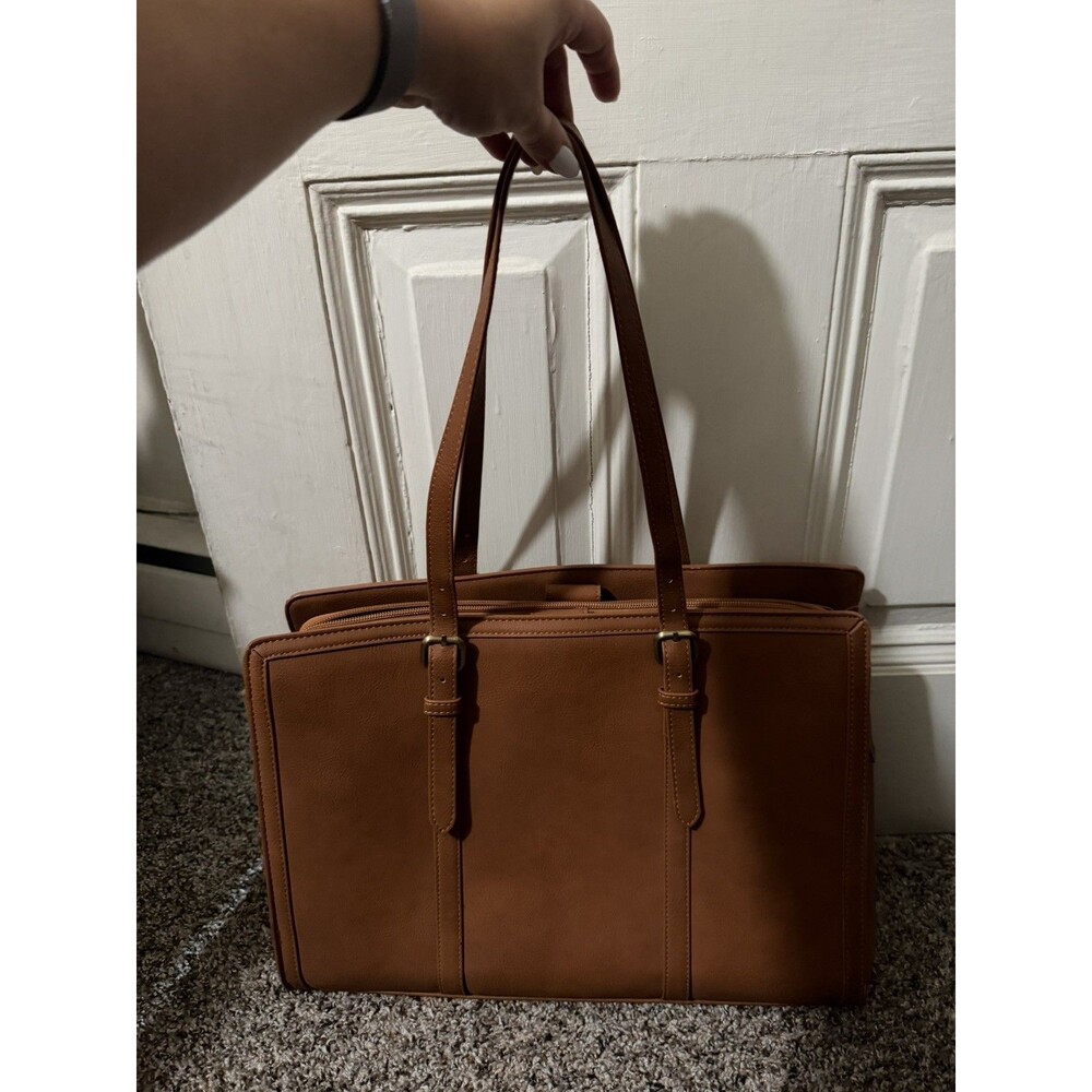 ECOSUSI Brown Faux Leather Laptop Tote Work Bag Organizer